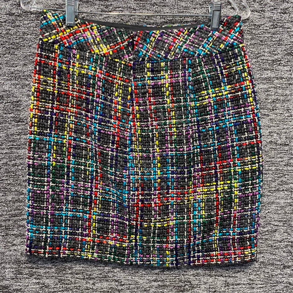 LOFT Rainbow Tweed Boucle Mini Skirt Women 0 Black Lined Multi Color Zip Back